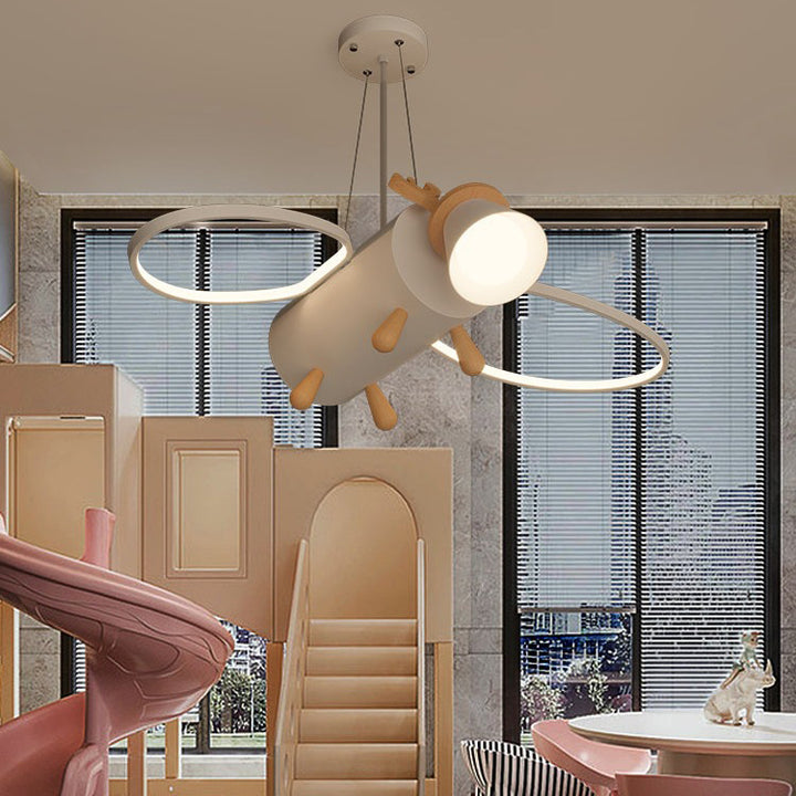 Contemporary Creative Flying Deer Round Wings Kids Iron Wood Aluminum LED Chandelier For Bedroom