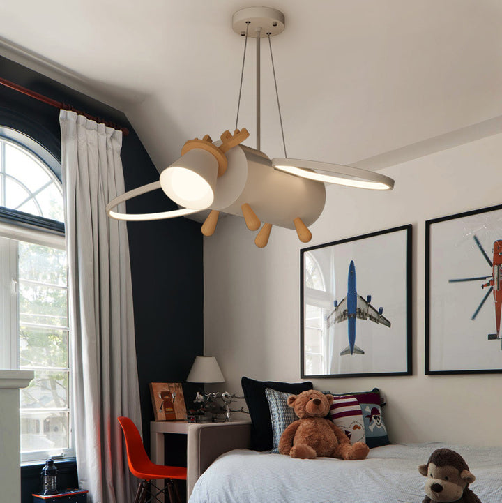Lustre LED en aluminium bois fer pour chambre d'enfants avec cerf volant créatif contemporain et ailes rondes 