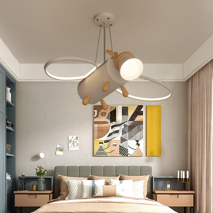 Lustre LED en aluminium bois fer pour chambre d'enfants avec cerf volant créatif contemporain et ailes rondes 