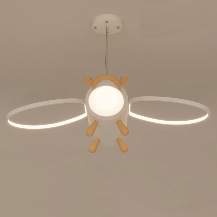 Contemporary Creative Flying Deer Round Wings Kids Iron Wood Aluminum LED Chandelier For Bedroom