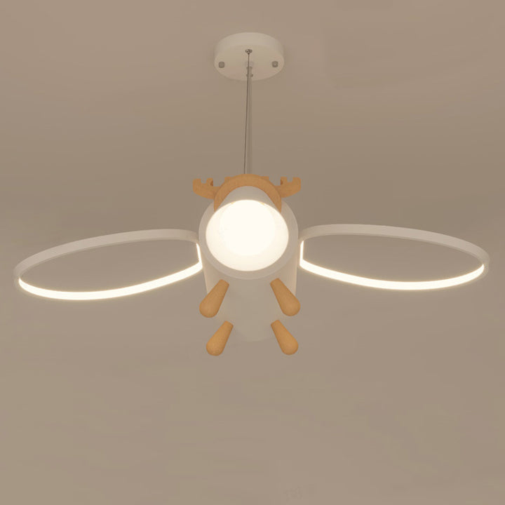Contemporary Creative Flying Deer Round Wings Kids Iron Wood Aluminum LED Chandelier For Bedroom