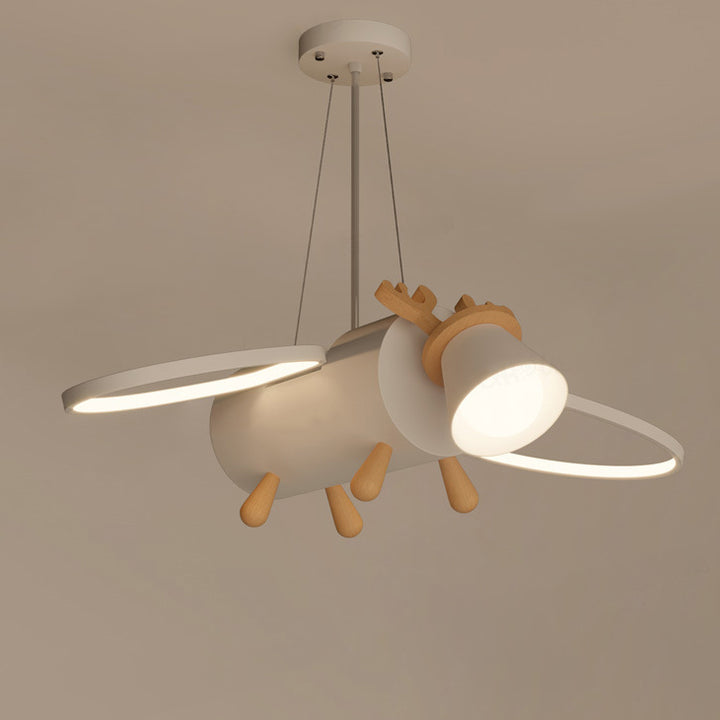 Contemporary Creative Flying Deer Round Wings Kids Iron Wood Aluminum LED Chandelier For Bedroom