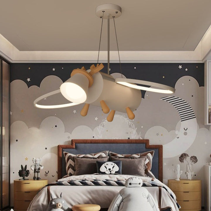 Lustre LED en aluminium bois fer pour chambre d'enfants avec cerf volant créatif contemporain et ailes rondes 