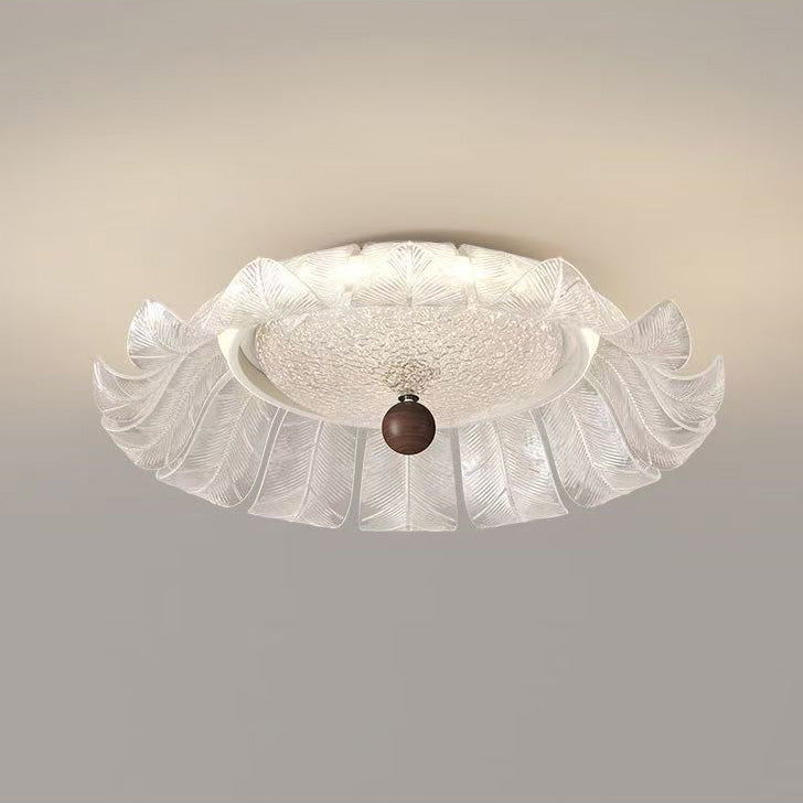 Plafonnier LED en fer rond traditionnel français avec pétales en verre acrylique pour chambre 