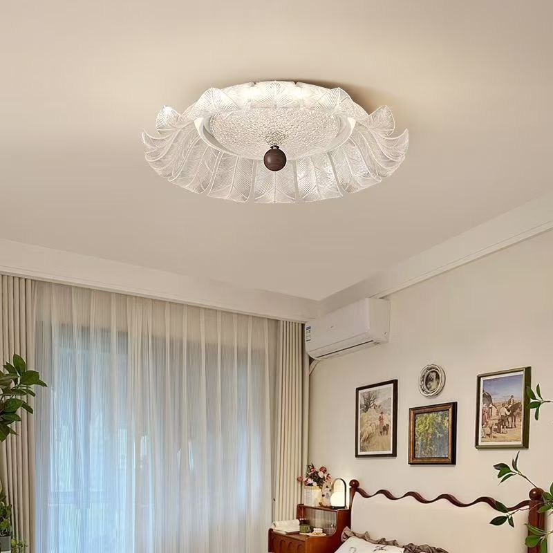Traditional French Round Petal Iron Glass Acrylic LED Flush Mount Ceiling Light For Bedroom
