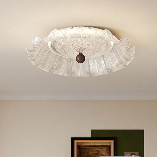 Traditional French Round Petal Iron Glass Acrylic LED Flush Mount Ceiling Light For Bedroom