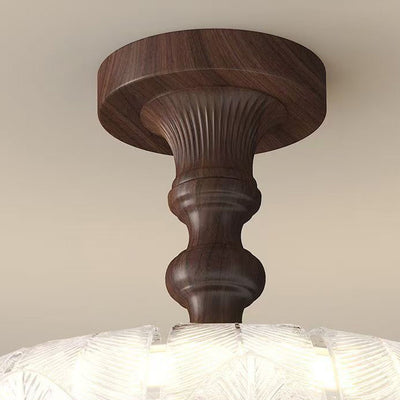 Traditional French Round Petal Iron Glass Acrylic LED Semi-Flush Mount Ceiling Light For Bedroom