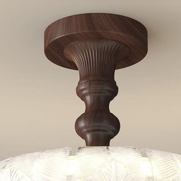 Traditional French Round Petal Iron Glass Acrylic LED Semi-Flush Mount Ceiling Light For Bedroom