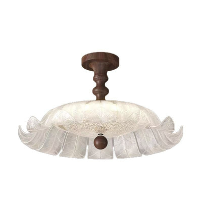 Traditional French Round Petal Iron Glass Acrylic LED Semi-Flush Mount Ceiling Light For Bedroom
