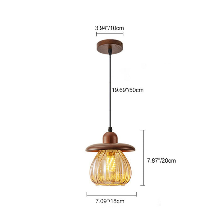 Contemporain Rétro Conique Citrouille Bois Verre 1 - Suspension Luminaire Pour Chambre 