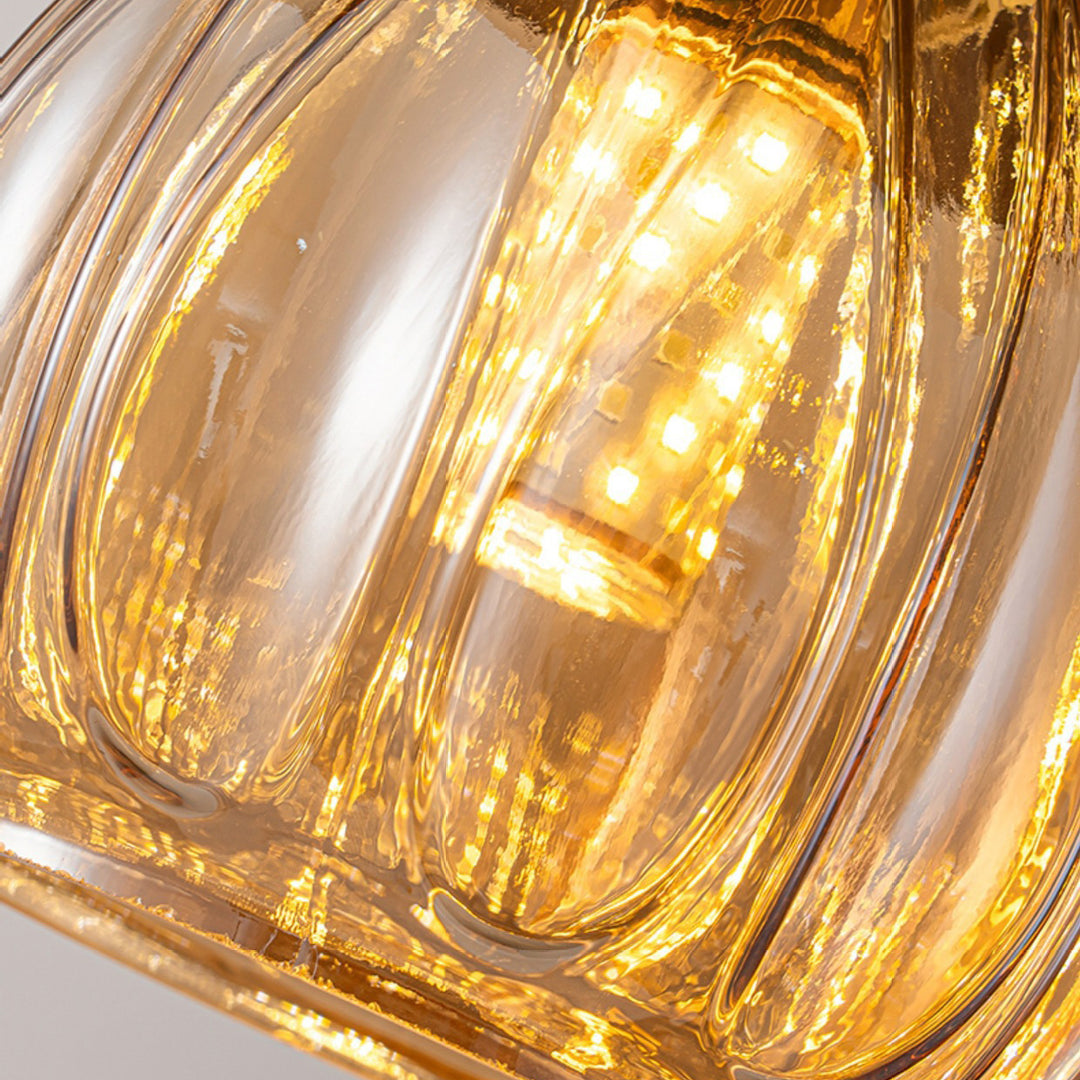 Contemporain Rétro Conique Citrouille Bois Verre 1 - Suspension Luminaire Pour Chambre 