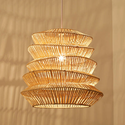 Forma de linterna de arrugas japonesas tradicionales de ratán tejido 1 - Lámpara colgante de luz para comedor 
