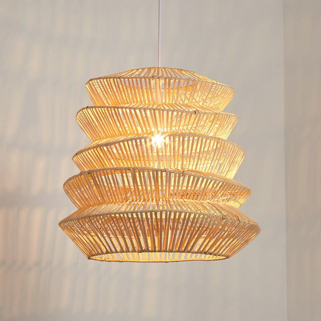 Forma de linterna de arrugas japonesas tradicionales de ratán tejido 1 - Lámpara colgante de luz para comedor 
