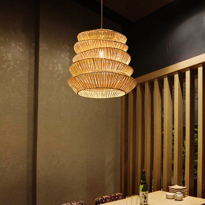 Forma de linterna de arrugas japonesas tradicionales de ratán tejido 1 - Lámpara colgante de luz para comedor 