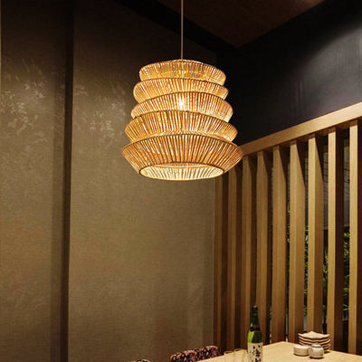 Forma de linterna de arrugas japonesas tradicionales de ratán tejido 1 - Lámpara colgante de luz para comedor 