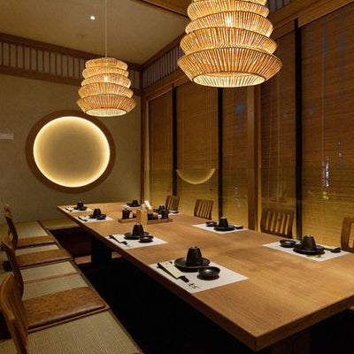 Forma de linterna de arrugas japonesas tradicionales de ratán tejido 1 - Lámpara colgante de luz para comedor 