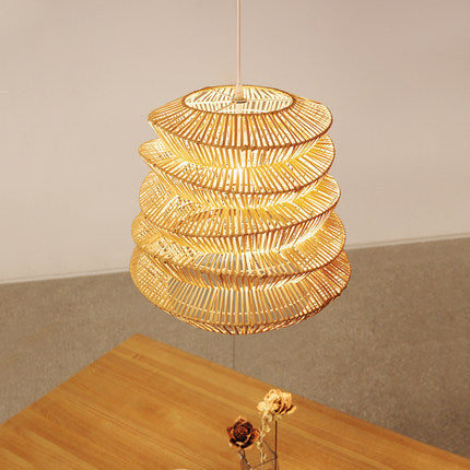 Forma de linterna de arrugas japonesas tradicionales de ratán tejido 1 - Lámpara colgante de luz para comedor 
