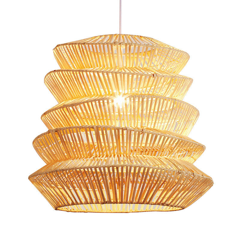 Forma de linterna de arrugas japonesas tradicionales de ratán tejido 1 - Lámpara colgante de luz para comedor 