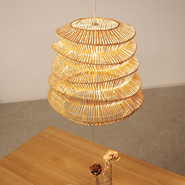 Forma de linterna de arrugas japonesas tradicionales de ratán tejido 1 - Lámpara colgante de luz para comedor 