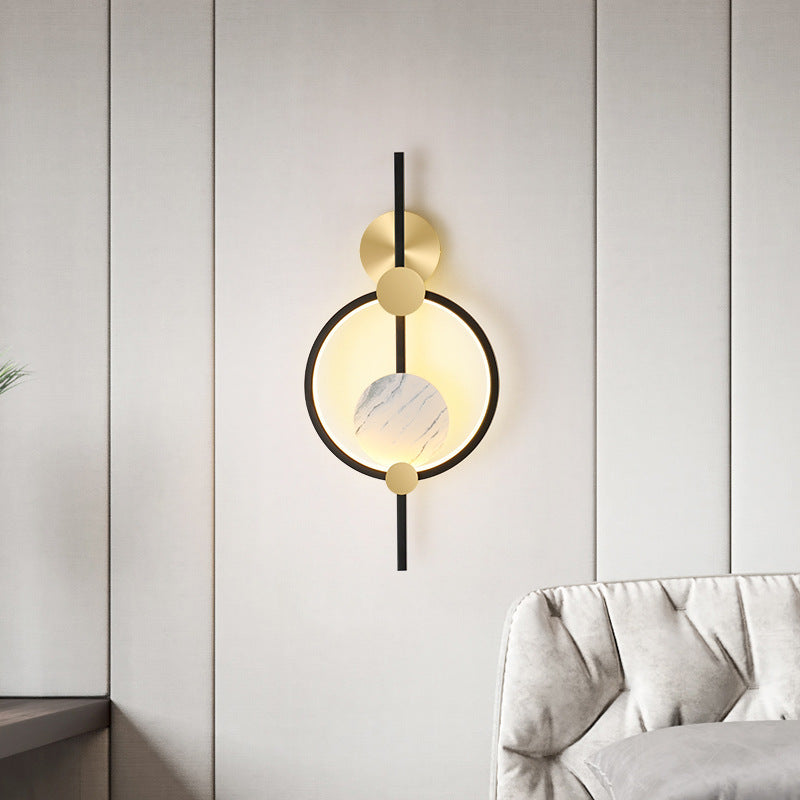 Lámpara de Aplique de Pared LED de Aluminio y Silicona con Círculo de Costura Redonda de Simplicidad Moderna para Sala de Estar 