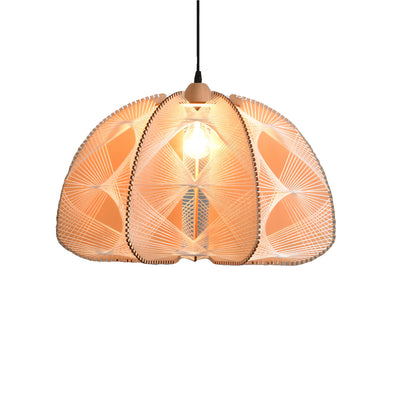 Lámpara de araña de 1 luz de cuerda de cáñamo de madera en forma de semicírculo tradicional japonesa para comedor 