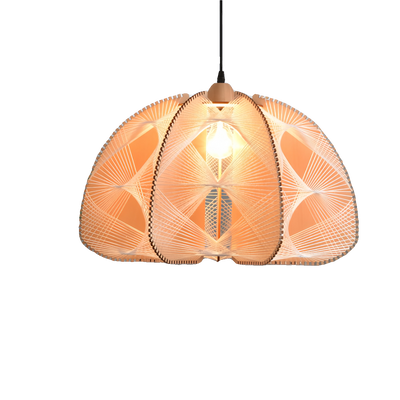 Lámpara de araña de 1 luz de cuerda de cáñamo de madera en forma de semicírculo tradicional japonesa para comedor 