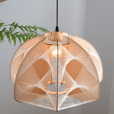 Lámpara de araña de 1 luz de cuerda de cáñamo de madera en forma de semicírculo tradicional japonesa para comedor 