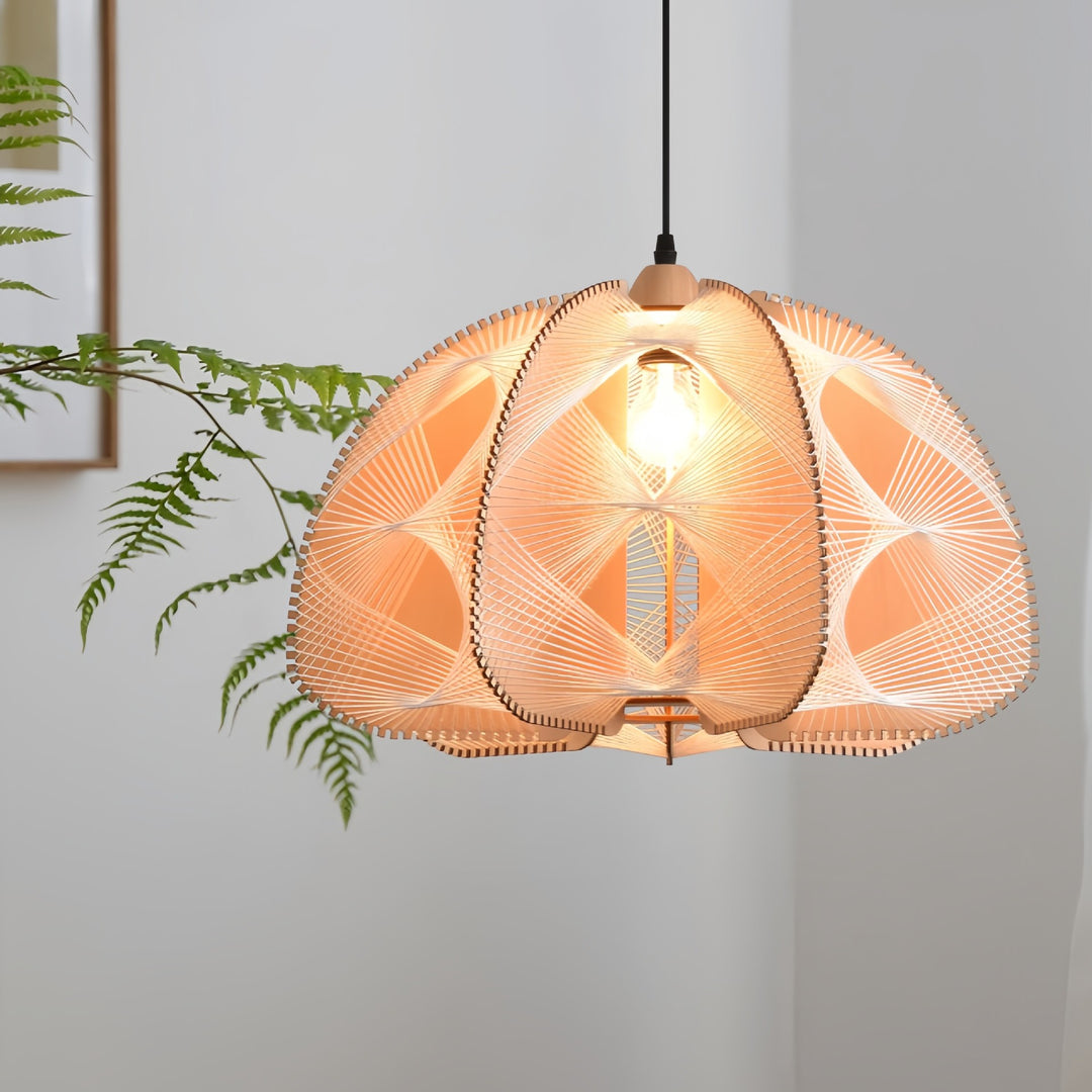 Dôme traditionnel japonais en demi-cercle en corde de chanvre bois 1 - Lustre lumineux pour salle à manger 