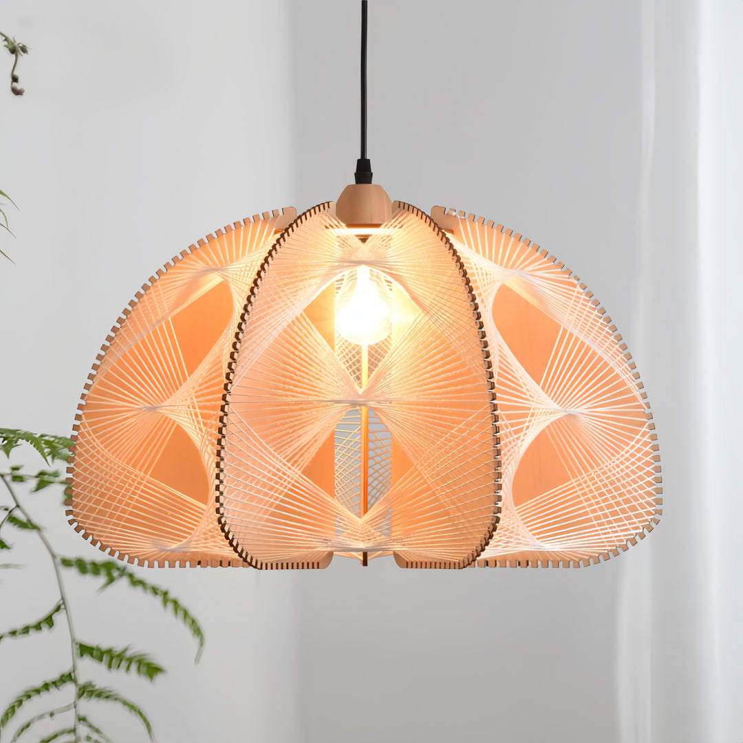 Dôme traditionnel japonais en demi-cercle en corde de chanvre bois 1 - Lustre lumineux pour salle à manger 