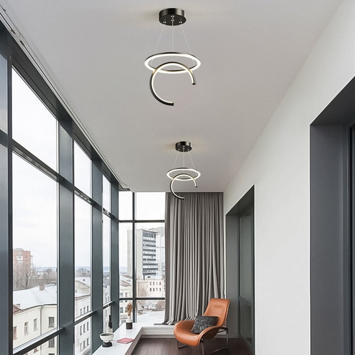 Lámpara colgante LED de silicona, aluminio y hierro con semicírculo redondo minimalista moderno para pasillos 
