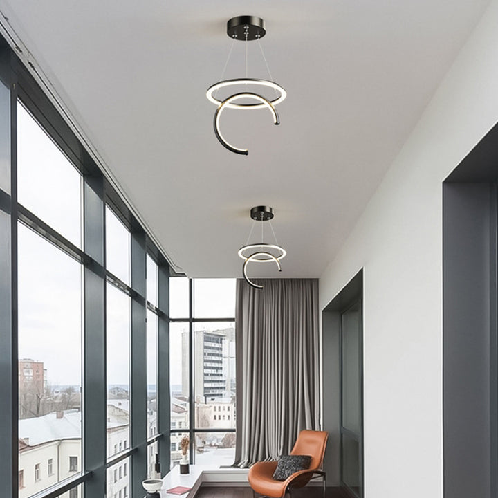 Lámpara colgante LED de silicona, aluminio y hierro con semicírculo redondo minimalista moderno para pasillos 