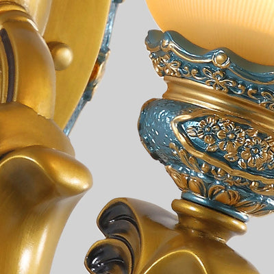 Lámpara de Aplique de Pared de Resina de Hierro con Vidrio de Gloria de la Mañana Europea Tradicional 1/2 - Luz para Pasillos 