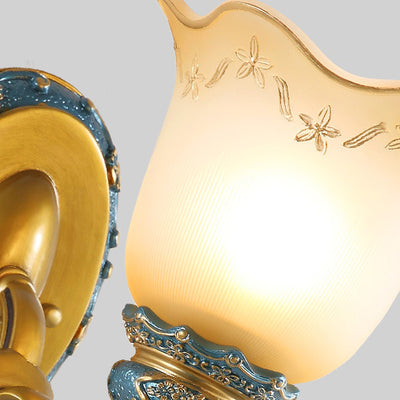 Lámpara de Aplique de Pared de Resina de Hierro con Vidrio de Gloria de la Mañana Europea Tradicional 1/2 - Luz para Pasillos 