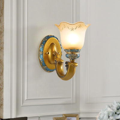 Lámpara de Aplique de Pared de Resina de Hierro con Vidrio de Gloria de la Mañana Europea Tradicional 1/2 - Luz para Pasillos 