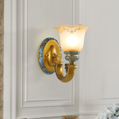 Lámpara de Aplique de Pared de Resina de Hierro con Vidrio de Gloria de la Mañana Europea Tradicional 1/2 - Luz para Pasillos 