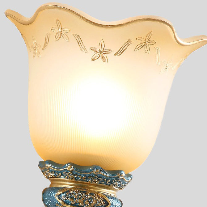 Lámpara de Aplique de Pared de Resina de Hierro con Vidrio de Gloria de la Mañana Europea Tradicional 1/2 - Luz para Pasillos 