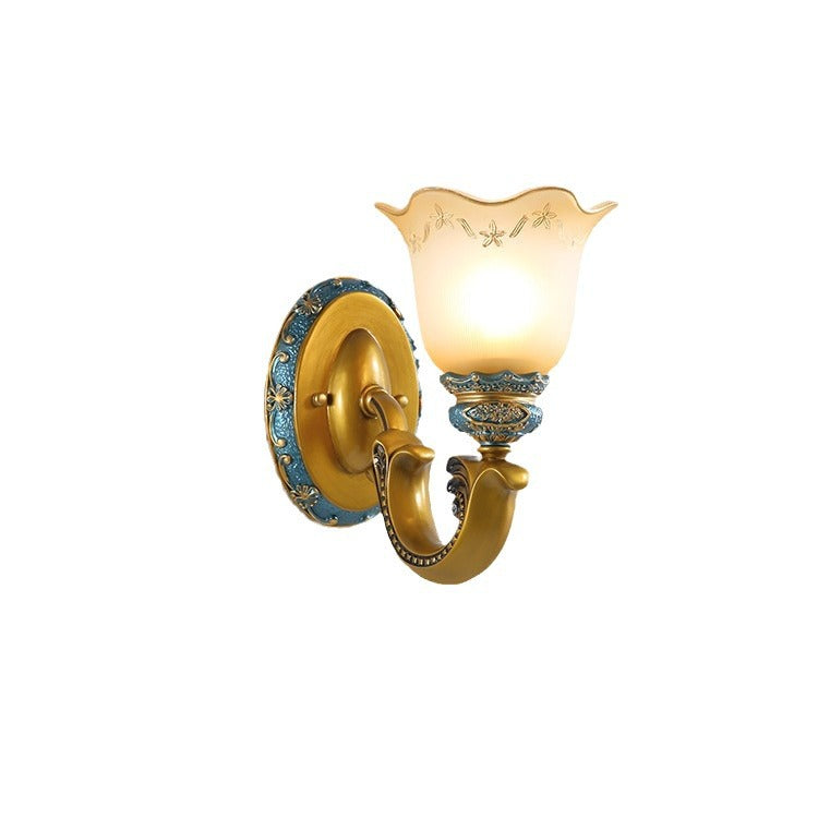 Lámpara de Aplique de Pared de Resina de Hierro con Vidrio de Gloria de la Mañana Europea Tradicional 1/2 - Luz para Pasillos 