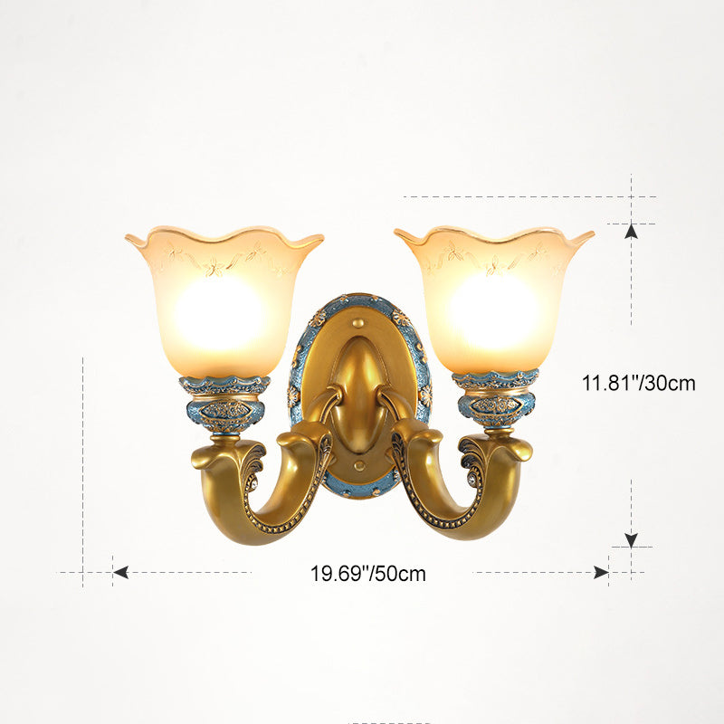 Lámpara de Aplique de Pared de Resina de Hierro con Vidrio de Gloria de la Mañana Europea Tradicional 1/2 - Luz para Pasillos 