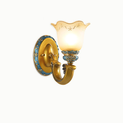 Lámpara de Aplique de Pared de Resina de Hierro con Vidrio de Gloria de la Mañana Europea Tradicional 1/2 - Luz para Pasillos 