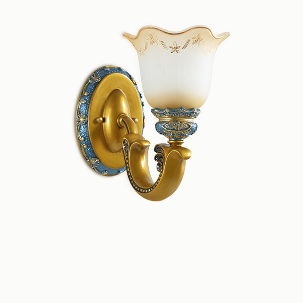 Lámpara de Aplique de Pared de Resina de Hierro con Vidrio de Gloria de la Mañana Europea Tradicional 1/2 - Luz para Pasillos 