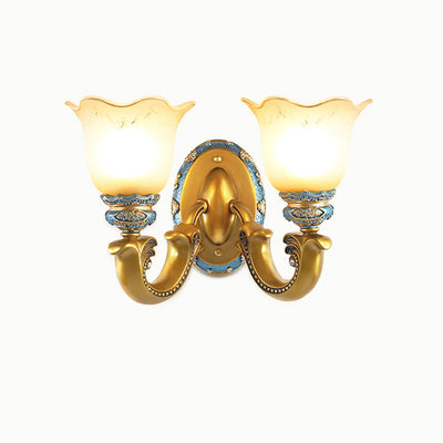 Lámpara de Aplique de Pared de Resina de Hierro con Vidrio de Gloria de la Mañana Europea Tradicional 1/2 - Luz para Pasillos 