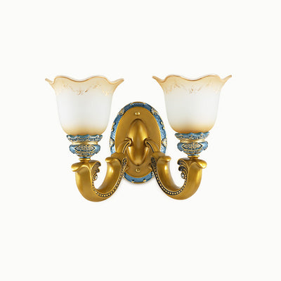 Lámpara de Aplique de Pared de Resina de Hierro con Vidrio de Gloria de la Mañana Europea Tradicional 1/2 - Luz para Pasillos 