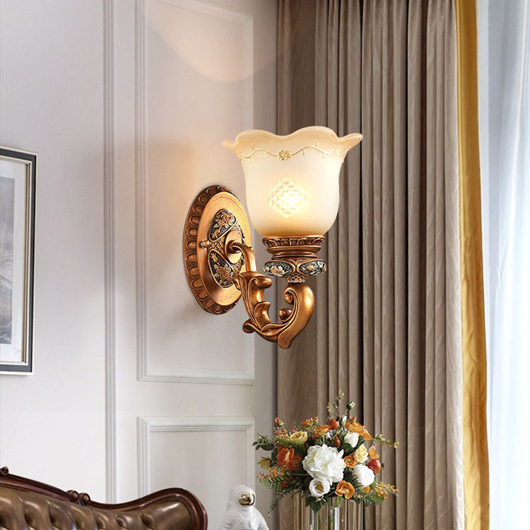 Lámpara de Aplique de Pared de Resina de Gloria Matutina Europea Tradicional de Vidrio 1 - Luz Para Pasillos 