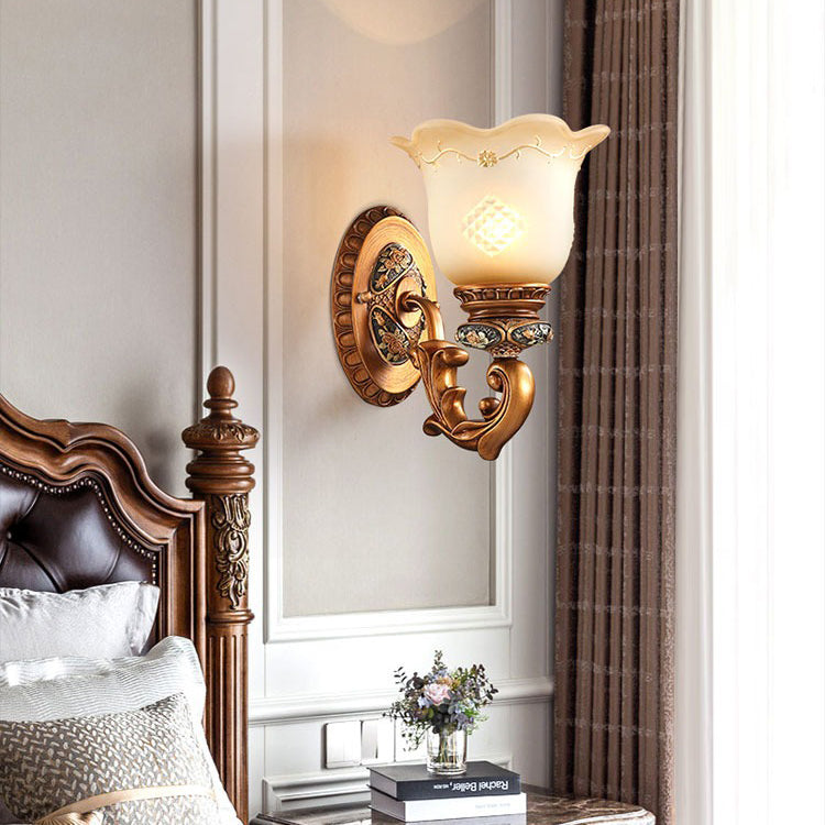 Lámpara de Aplique de Pared de Resina de Gloria Matutina Europea Tradicional de Vidrio 1 - Luz Para Pasillos 
