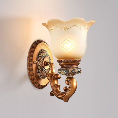 Lámpara de Aplique de Pared de Resina de Gloria Matutina Europea Tradicional de Vidrio 1 - Luz Para Pasillos 