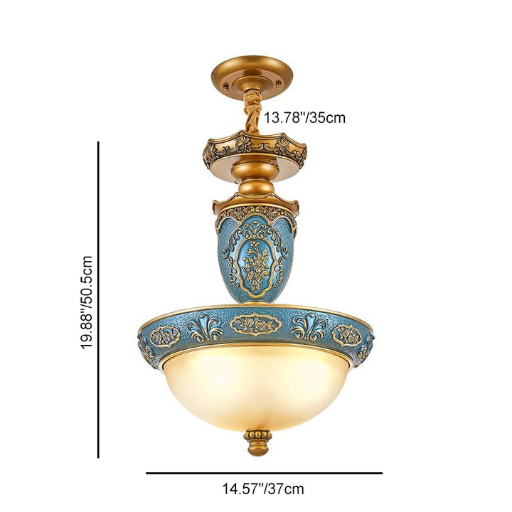 Dôme européen traditionnel sculpté en fer résine verre 3 - Suspension lumineuse pour salle à manger 