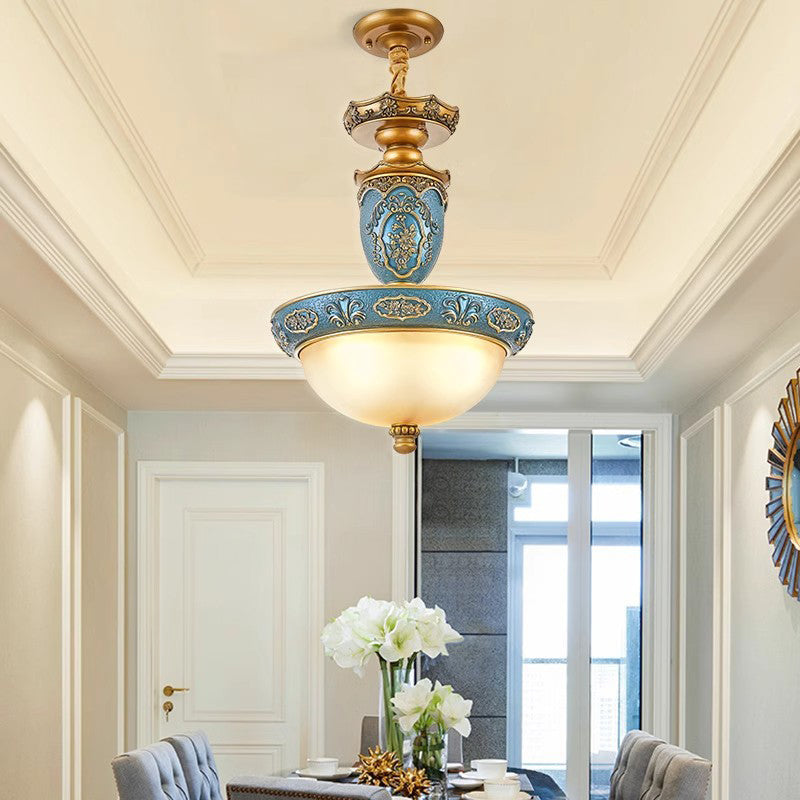 Dôme européen traditionnel sculpté en fer résine verre 3 - Suspension lumineuse pour salle à manger 