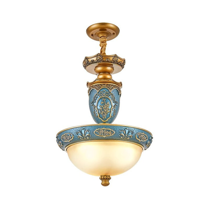 Dôme européen traditionnel sculpté en fer résine verre 3 - Suspension lumineuse pour salle à manger 