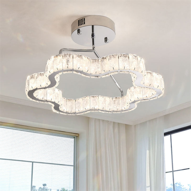 Zeitgenössische nordische Wolkenform Edelstahl Kristall LED Halbeinbau-Deckenleuchte für Schlafzimmer 