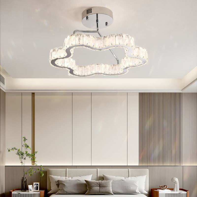 Zeitgenössische nordische Wolkenform Edelstahl Kristall LED Halbeinbau-Deckenleuchte für Schlafzimmer 